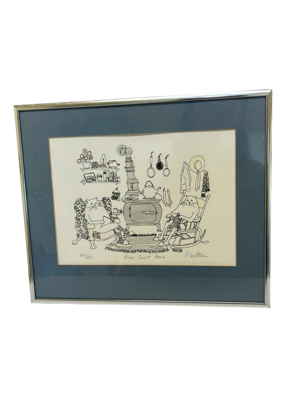 VTG Signed P Watson Limited Edition Cat Print Framed Art Home Sweet Home 80/150